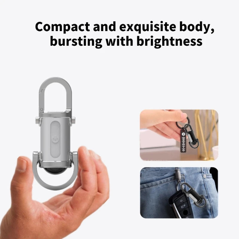 Portable LED Work Light Keychain Pendant USB Rechargeable Flashlight Keyring for Camping Pocket Sized Key Chain Tool